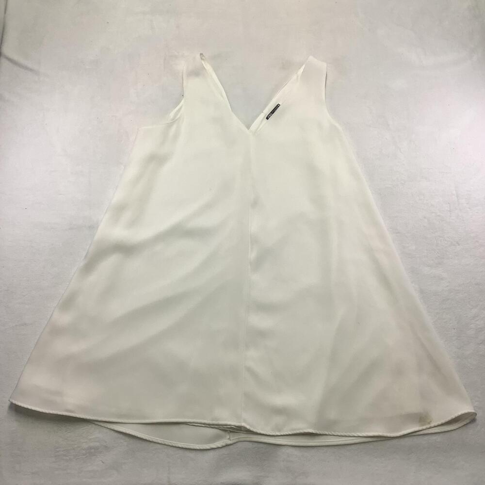 Zara Tank Top Womens Large White V Neck Sleeveless Tunic Blouse A Line Casual